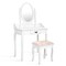 Gymax Vanity Wood Makeup Dressing Table Stool Set w/ Drawer and Mirror Jewelry Desk White